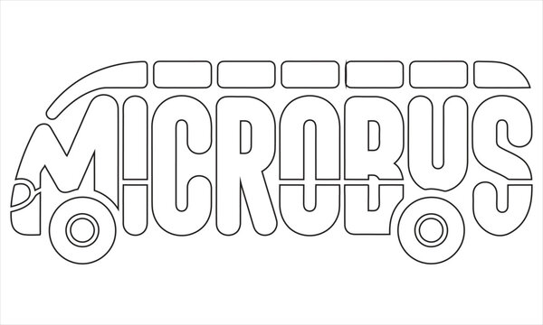 Stylized microbus lettering transportation vehicle