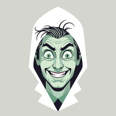Sinister Man with Green Skin Grinning in Hooded Costume