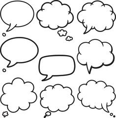 Black outlined speech bubbles and thought clouds on white background thought bubble