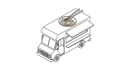 food truck serving ramen noodles with chopsticks on top