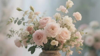 Elegant Bouquet of Pale Pink Roses in a Vase