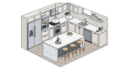 Modern kitchen with appliances and seating area