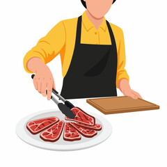 Person Preparing Red Meat with Tongs on White Plate