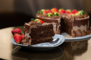Chocolate Drip Cake with Strawberries on Elegant Display