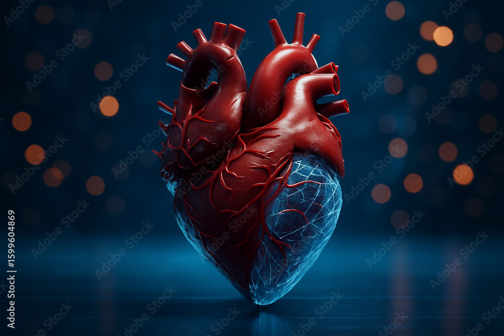 Poster ai generated sci fi anatomical rendering of a human heart showing vivid muscle structure digital pol