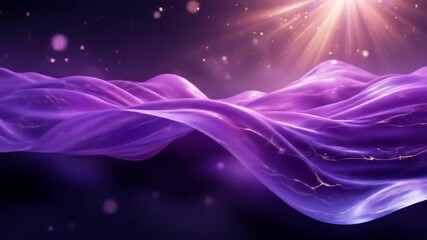 Abstract Purple Waves with Light Burst and Sparkling Particles in Motion - Powered by Adobe