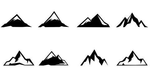Set of mountain silhouettes. Unique rocky mountains icon or cool logo collection	