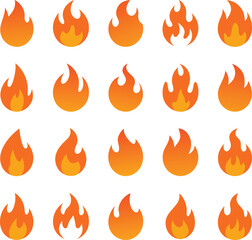 Varied Collection of Stylized Fire Flame Illustrations on a White Background Presentation