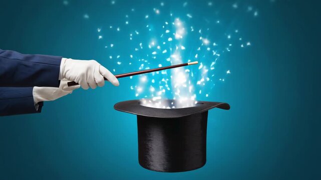 Magic Wand Creating Sparkles from Hat in Whimsical 3D Animation