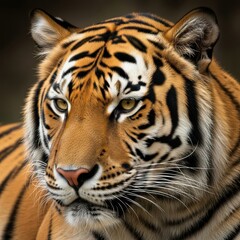 Majestic Tiger Portrait Focusing on Fierce Expression and Striking Features