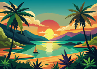 tropical beach with palm trees background 