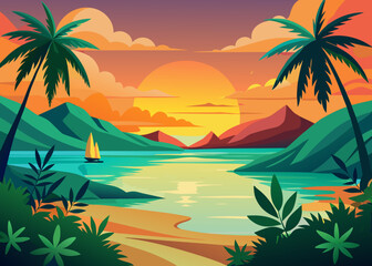 tropical beach with palm trees background 