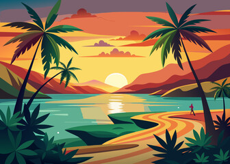 tropical beach with palm trees background 