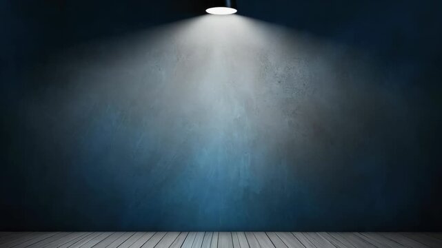 Abstract blue wall background with wood floor for product showcase or presentation backdrop. Empty space with light.