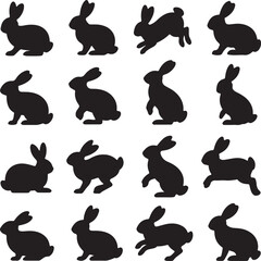 Black rabbit silhouettes in various poses bunny animal