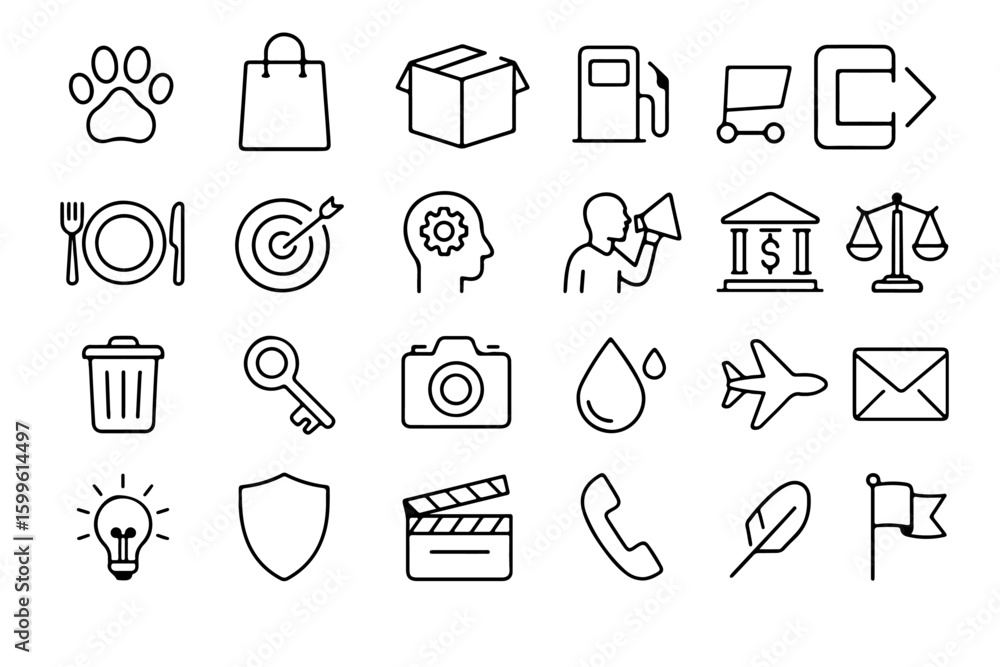 Fototapete a collection of versatile icons representing diverse concepts, from nature and commerce to technolog