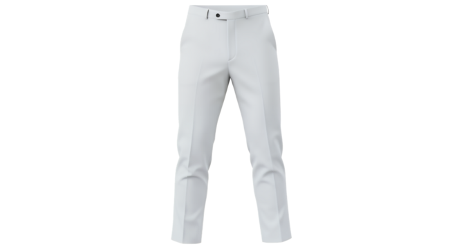 White tailored trousers in stretch twill with crease lines on transparent background