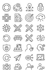 A collection of modern and clean line art icons, covering diverse business, technology, and innovative concepts. Ideal for illustrating complex ideas with elegant minimalism.