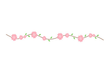 Cherry Blossom Border Vector – Pink Sakura Flower Divider with Leaves and Branches