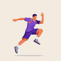 Athletic Man Running in Purple Jersey on Light Beige Background