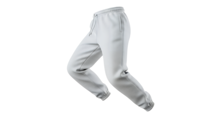 White jogger pants in soft fleece with cuffed ankles and waistband drawstring on Transparent Background