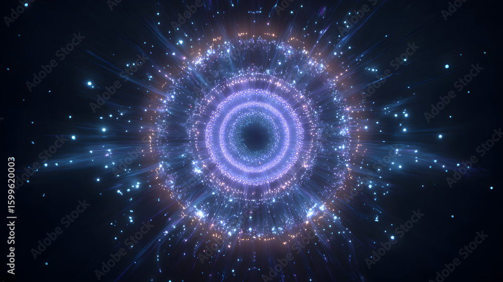 Poster abstract cosmic vortex background with glowing particles and neon light effect