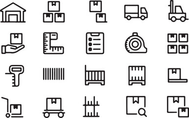 Warehouse delivery logistics and measurement icons boxes truck