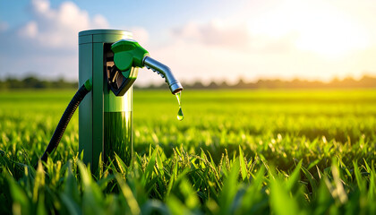 Biofuel pump with sunset field.