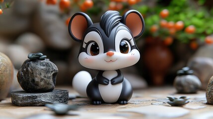 Cute chipmunk figurine in a garden setting