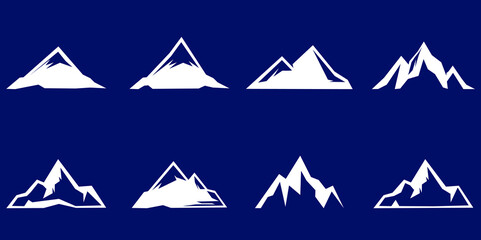 Set of mountain silhouettes. Unique rocky mountains icon or cool logo collection	