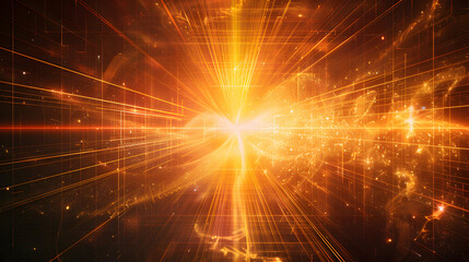 Fototapeta premium Abstract fractal grid background with a glowing central point of light energy