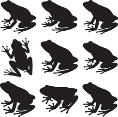 Naklejka premium Black frog silhouettes on white background animal