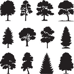 Diverse tree silhouettes black and white trees nature