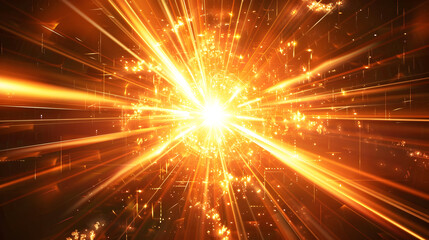 Obraz premium Abstract golden explosion with light streaks and glowing particles background
