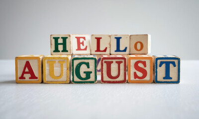 A Still Life of a Set of Children's Alphabet Blocks, Spelling Out "Hello August"