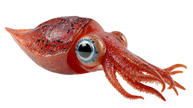 Vibrant Orange Squid Swimming Freely in the Ocean Depths Isolated on Transparent Background