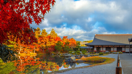 Scenic view of  Tenryuji temple with beautiful foliage in autumn in Kyoto, Japan