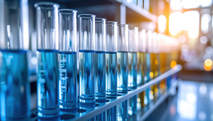 Lab Test Tubes Blue Liquid Science.