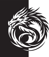 Fototapeta premium Dragon tattoo on black and white background. Vector illustration for your design