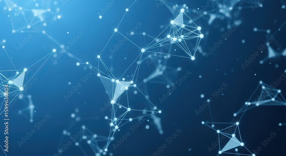 Aufkleber abstract network of glowing white nodes and lines against a deep blue digital background