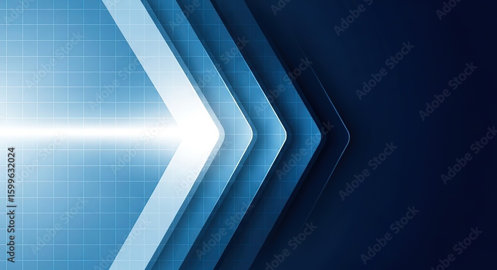 Poster abstract blue arrow design with grid pattern and bright light effect representing technology and pro