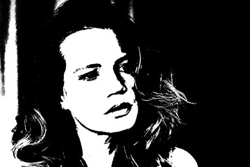 silhouette beautiful fashionable girl long hair makeup nails with nail polish woman posing with country style image woman vector black and white