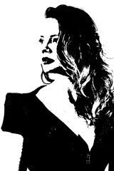 silhouette beautiful fashionable girl long hair makeup nails with nail polish woman posing with country style image woman vector black and white