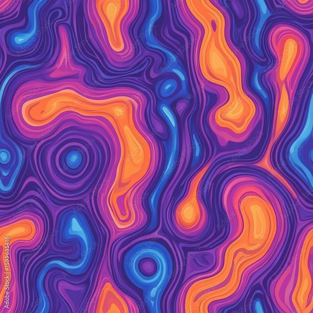 Wall mural vibrant psychedelic seamless pattern with dynamic color swirls