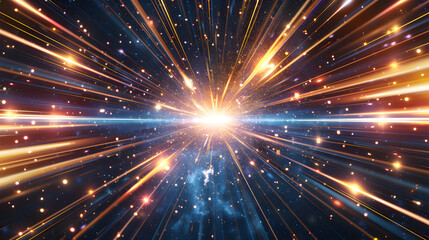 Energetic speed of light burst in space with stars and a futuristic feel