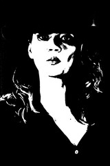 silhouette beautiful fashionable girl long hair makeup nails with nail polish woman posing with country style image woman vector black and white