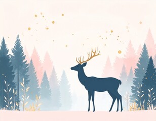 Elegant Winter Landscape with Deer and Pine Trees