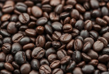Fototapeta premium Close-up of dark roasted coffee beans, rich aroma, espresso, delicious