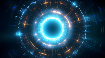 Futuristic glowing portal or energy core with light streaks and intricate details