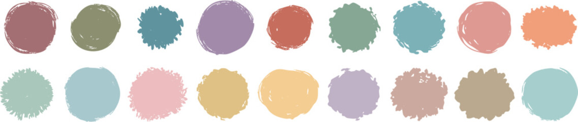 Hand-drawn Color Swatches in Pastel and Earth Tones-Collection of hand-drawn circular paint swatches in soft pastel and earthy tones, ideal for design, branding, or color palette inspiration.
